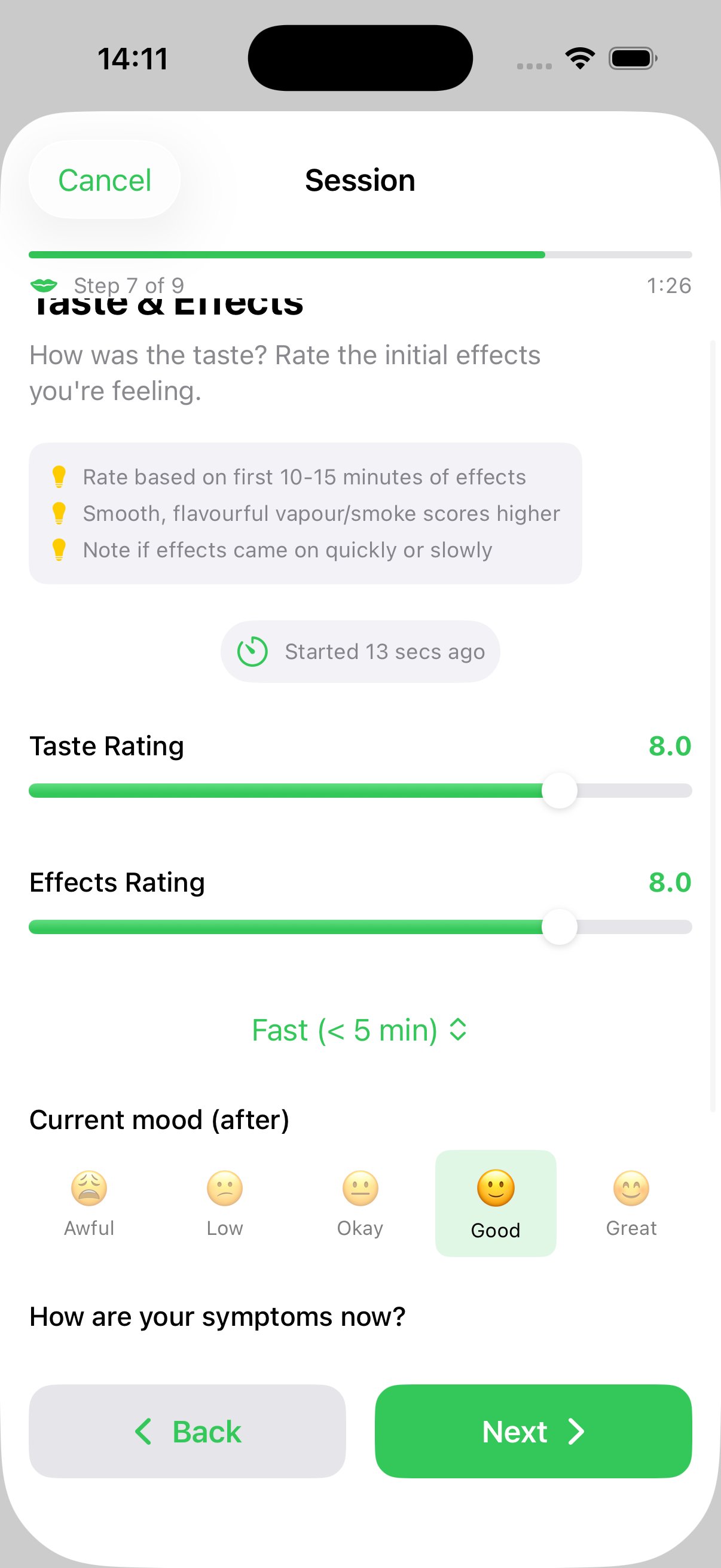 Step 7: Taste & Effects with mood tracking